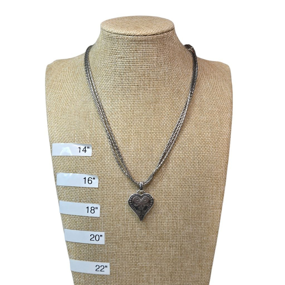 Retirwd Brighton Necklace Ophelia Heart Pendant Triple Silvertone Braided Chain